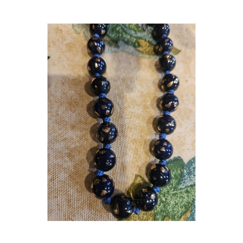 Blue Glass Beaded Necklace, Round Beads Ball/Bead Chain, No Stone